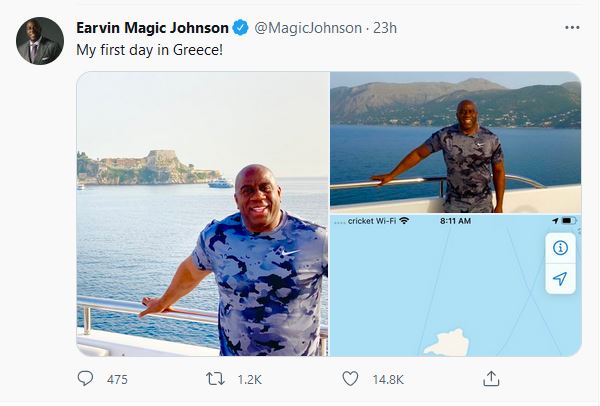 Magic Johnson Tweets about Greek holiday aboard mega-yacht off Corfu