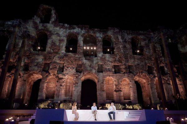 PM Mitsotakis, Netflix CEO Sarandos focus on audiovisual sector during event at ancient odeon; Endeavor CEO Rottenberg moderates